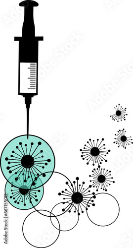 Vieren Zellen mit Spritze in verschiedenen Stadien
