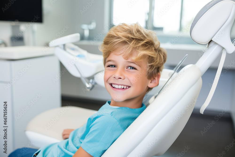 Blonde boy smiling at the dentist Blonde boy smiling at the dentist
