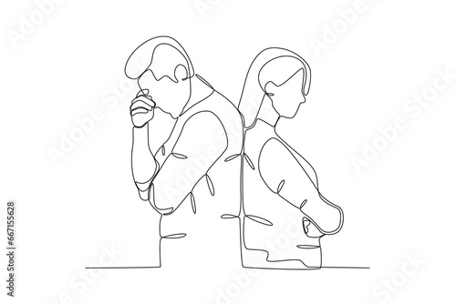 A couple gets into trouble. Breakup one-line drawing
