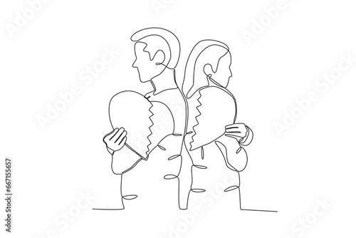 A couple broke up. Breakup one-line drawing