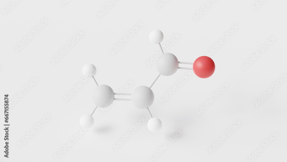acrolein molecule 3d, molecular structure, ball and stick model, structural chemical formula unsaturated aldehyde acrolein molecule 3d, molecular structure, ball and stick model, structural chemical formula unsaturated aldehyde
