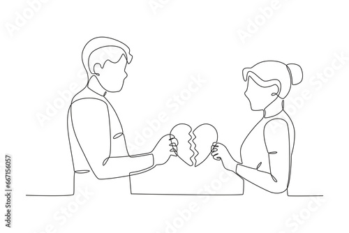 A couple's relationship breaks down. Breakup one-line drawing