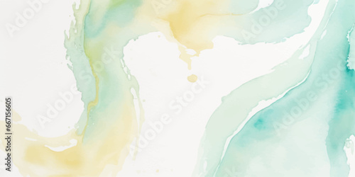 Abstract watercolor paint background illustration - Soft pastel green aquamarine color and golden lines, with liquid fluid marbled paper texture banner texture.	