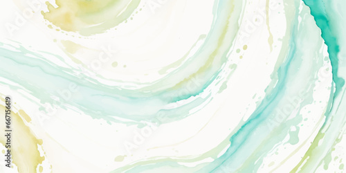 Abstract watercolor paint background illustration - Soft pastel green aquamarine color and golden lines, with liquid fluid marbled paper texture banner texture.	