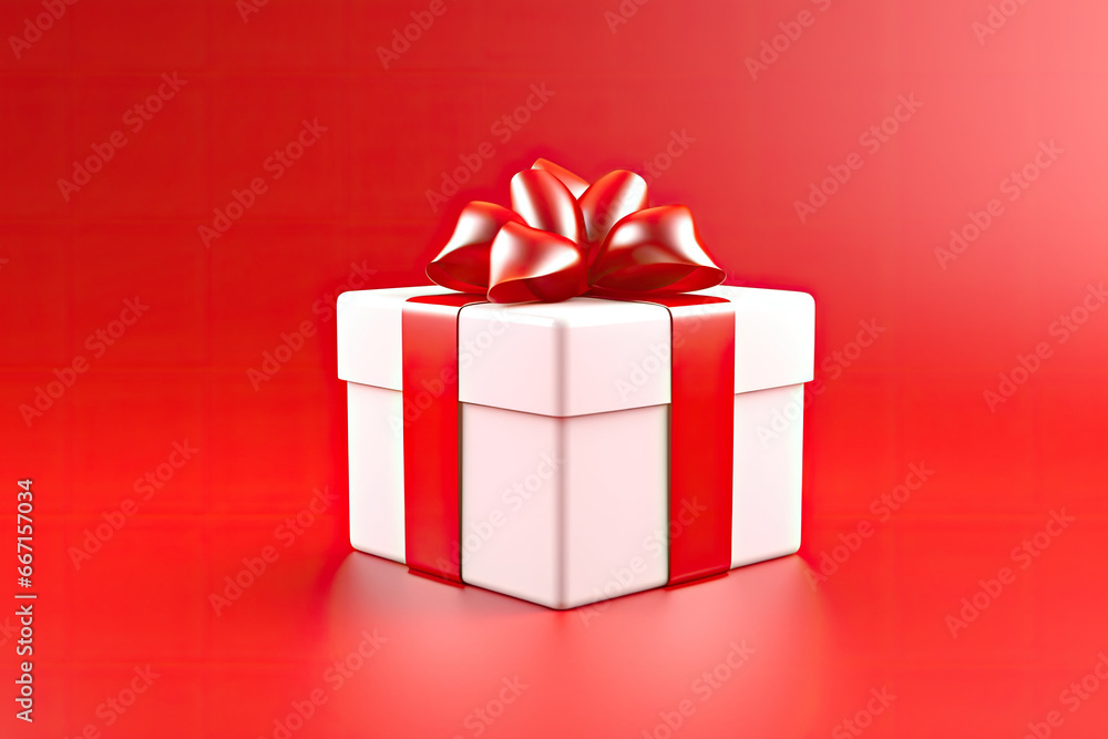 A white gift box on red background is openning, in the style of realistic, bright backgrounds. AI Generative A white gift box on red background is openning, in the style of realistic, bright backgrounds. AI Generative