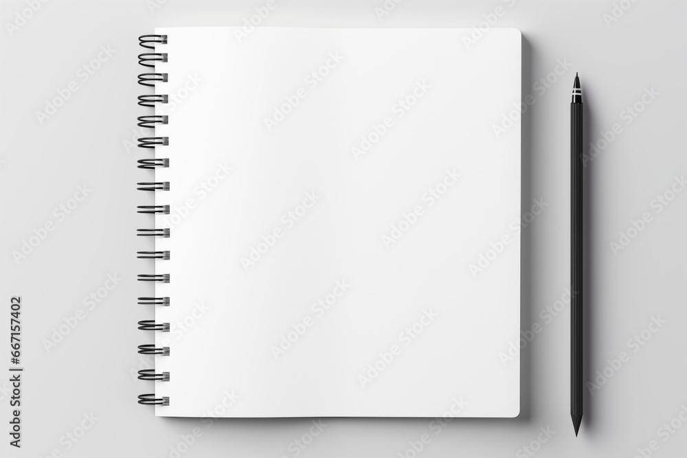 Blank notebook with pencil isolated on white. Generative Ai. Blank notebook with pencil isolated on white. Generative Ai.