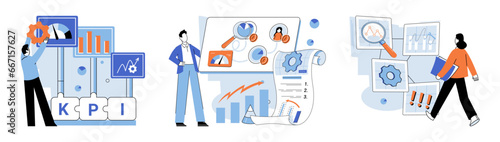 Key metrics. Vector illustration. Key metrics provide valuable insights into business performance Effective information management is crucial for making informed decisions Marketing strategy plays