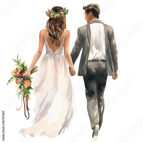 watercolor bride and groom wedding - ai generated