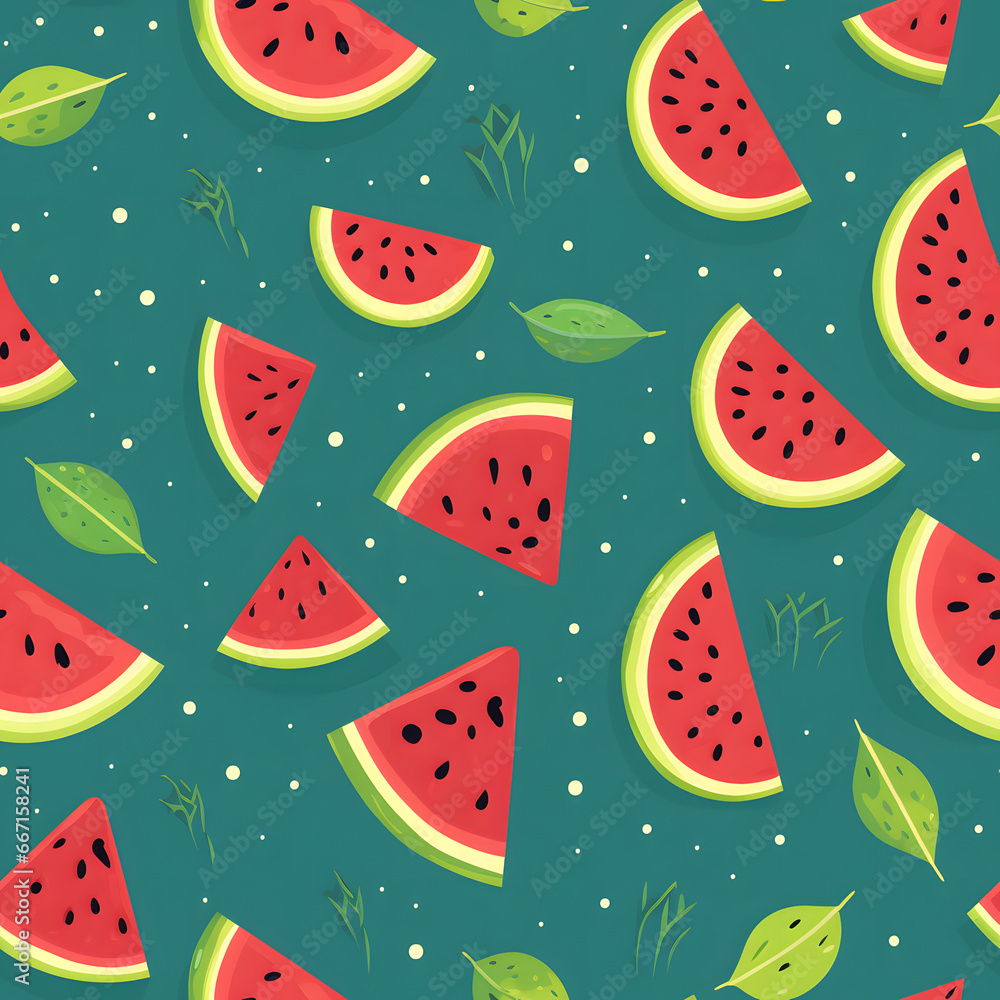 watermelon slices seamless pattern on a green background watermelon slices seamless pattern on a green background