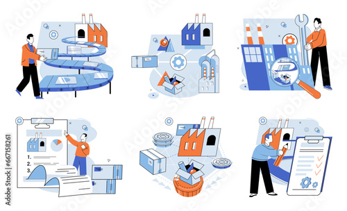 Manufacturer model. Vector illustration. Developing prototype is essential step in startup phase The manufacturing industry plays significant role in economy The manufacturer model metaphor compares