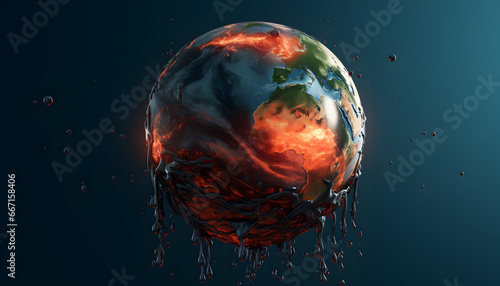 Fototapeta Naklejka Na Ścianę i Meble -  Planet earth melting down, global warming, climate change concept