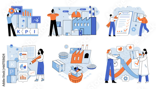 Quality control. Vector illustration. The quality control metaphor highlights role quality as fulcrum for success Inspecting product at different stages ensures quality checkpoints are met Exploring