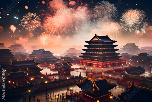 Spectacular Chinese New Year Fireworks Light Up the Night ai generated art
