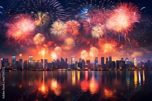 Fireworks Light Up the Night for New Year ai generated art