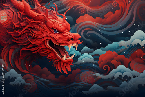 Year of the Dragon: 2024 Festive Banner template ai generated art