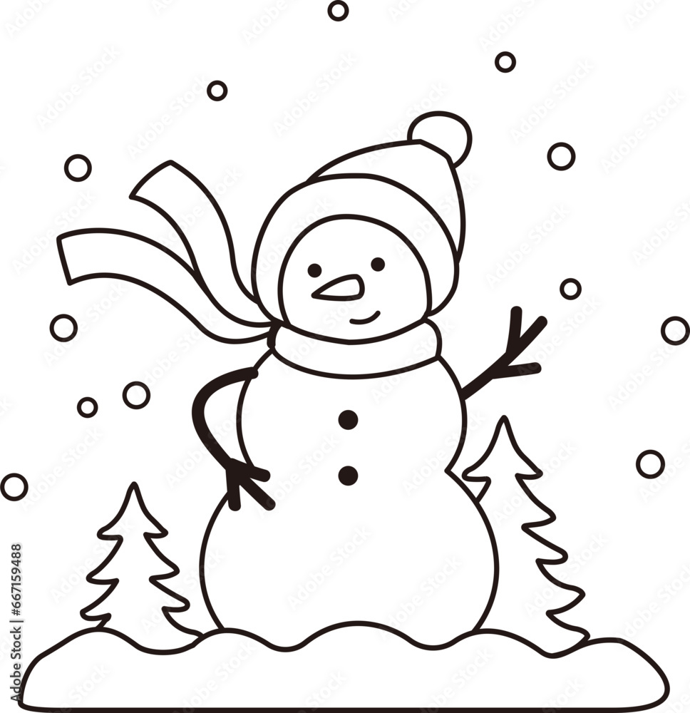 Snowman standing in the snow Coloring drawing Snowman standing in the snow Coloring drawing
