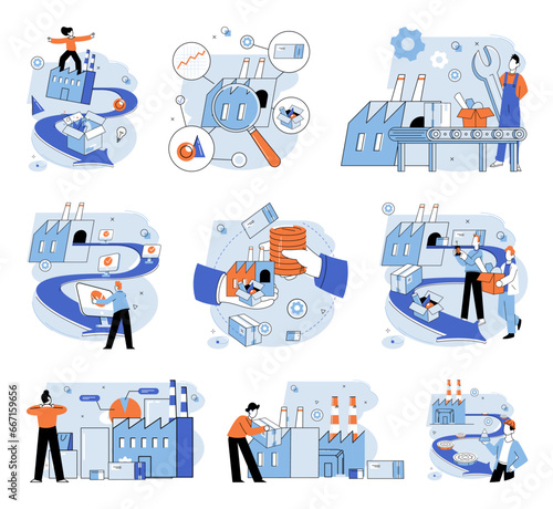 Manufacturer model. Vector illustration. The company has manufactured high-quality goods for decades Production efficiency is crucial for meeting customer demands Developing prototype is essential