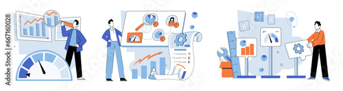 Key metrics. Vector illustration. Marketing strategy plays vital role in achieving organizational objectives The report contains financial statistics and key metrics analysis Key metrics serve