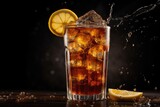  a glass of soda with ice and a slice of lemon.  generative ai