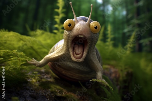 Surprised snail. Generative AI photo