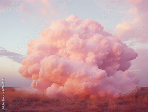 pink explosion, landscape, cloud