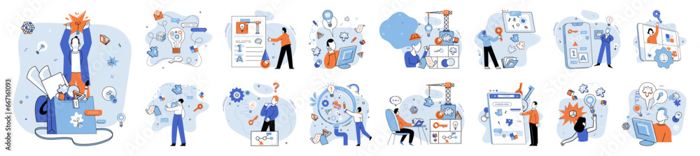 Business idea. Vector illustration. Strategy is compass guides development business idea It is roadmap outlines steps needed to transform concept into successful venture Strategic thinking involves - obrazy, fototapety, plakaty 