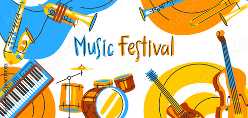Poster with musical instruments. Jazz, blues and classical music.