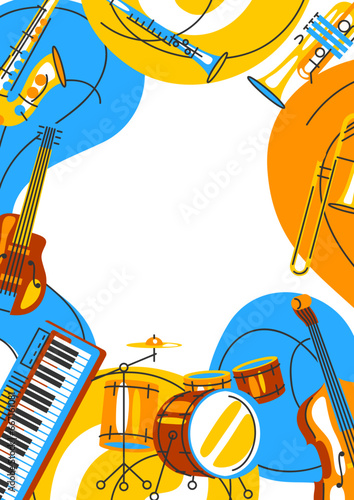 Poster with musical instruments. Jazz, blues and classical music.