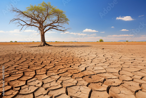 Dry land with dry tree. Global warming, climate change concept