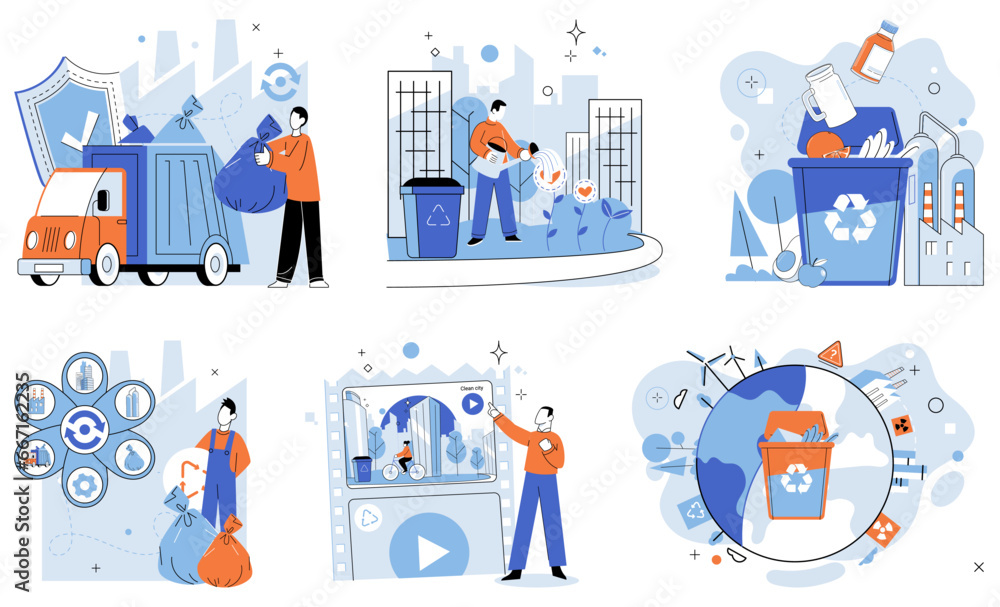 Waste management. Vector illustration. Recycle, sort, and separate to ensure proper waste management and resource recovery The segregation recyclable materials is crucial for efficient waste