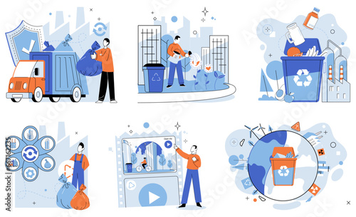 Waste management. Vector illustration. Recycle, sort, and separate to ensure proper waste management and resource recovery The segregation recyclable materials is crucial for efficient waste