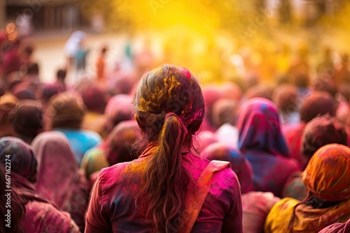 Unidentified people at Holi festival in Kolkata, West Bengal. Holi is one of the biggest festivals in India, celebrate the Holi festival in India. Colorful Holi background, AI Generated