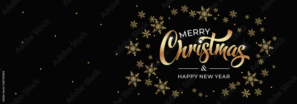 Obraz premium Merry Christmas and Happy New Year hand lettering calligraphy. Vector holiday illustration element.