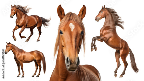 Print op canvas Horse Different Shot Set Isolated on Transparent Background