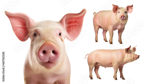 Pig Different Shot Set Isolated on Transparent Background 