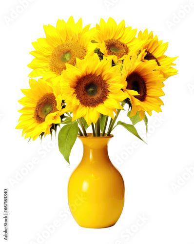 Sunflowers on Vase Isolated on Transparent Background
