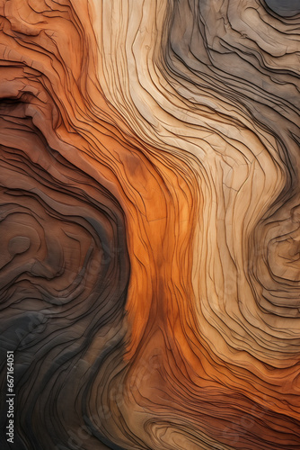 Nature-Inspired textures: Organic wood surface with wavy texture patterns and forest color palette with gradients and erosion. Scandinavian interior design concept