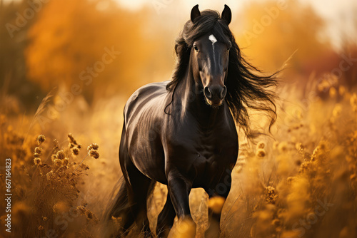 horse with flowers on background