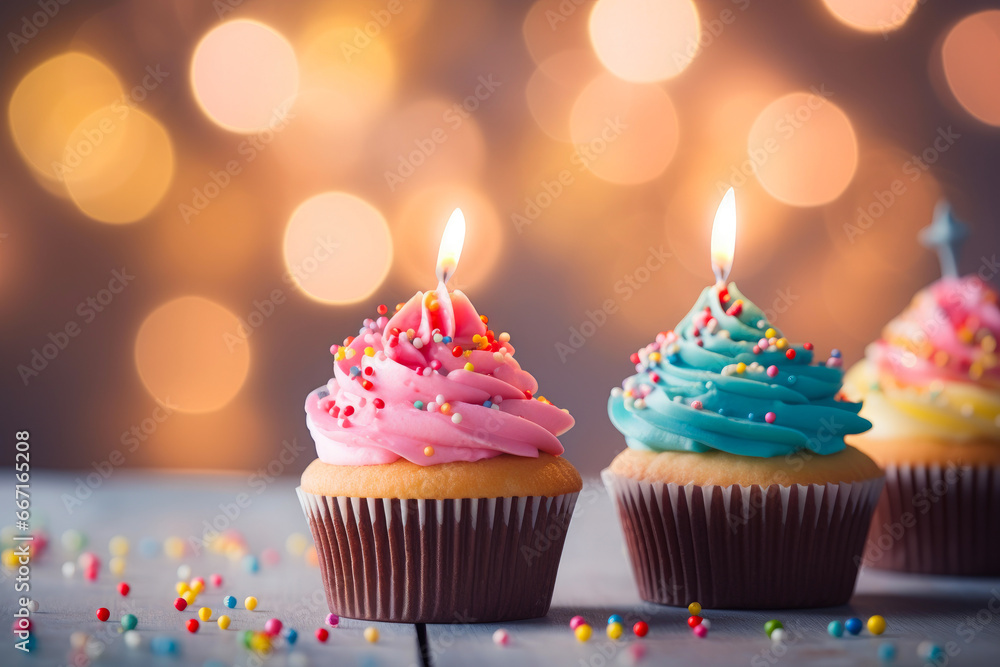 Colorful Birthday Treats with Blurred Celebration Colorful Birthday Treats with Blurred Celebration