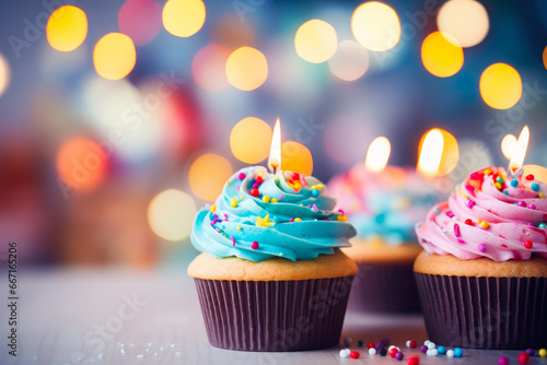 Cheerful Party Cupcakes with Festive Bokeh