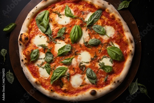  a pizza with basil and mozzarella on a plate. generative ai