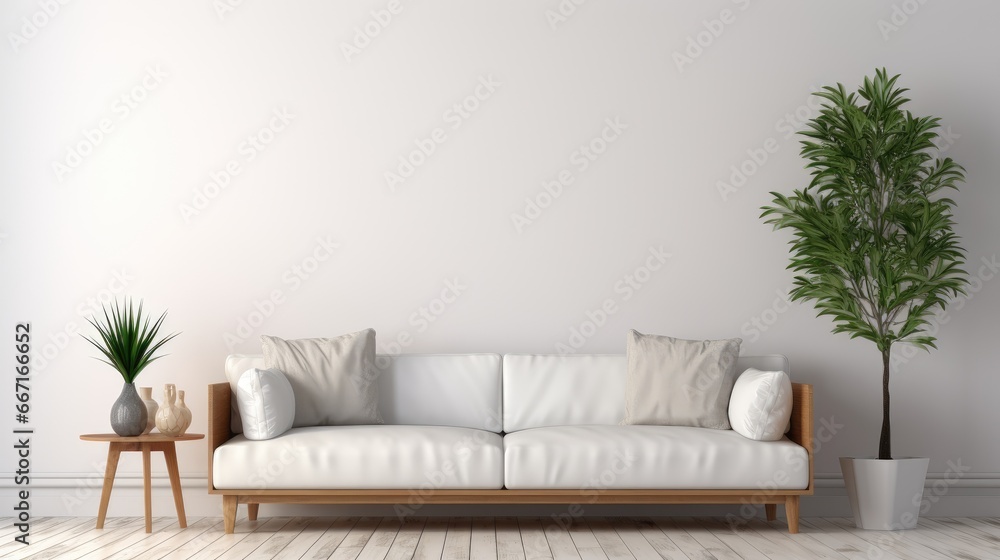 contemporary interior design in living room mock up with white couch