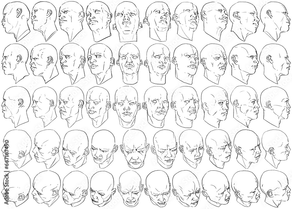 50 Male Heads - Digital Art (3D to 2D)