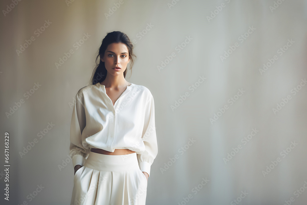 Young brunette caucasian woman in stylish luxury clothes Young brunette caucasian woman in stylish luxury clothes
