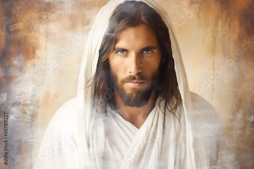 Portrait of Jesus Christ. Oil painting. AI generative photo