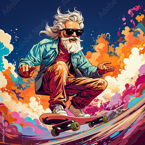 man balancing on skateboard on colored background high quality 3D illustration