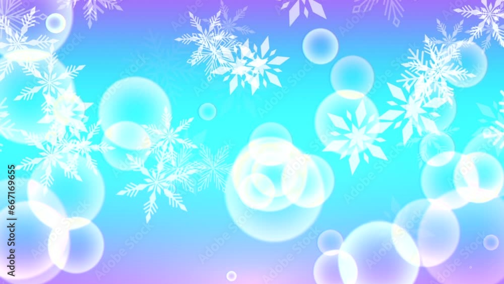 A beautiful winter scene with glowing white and blue snowflakes floating in the air against a purple and blue gradient background A beautiful winter scene with glowing white and blue snowflakes floating in the air against a purple and blue gradient background