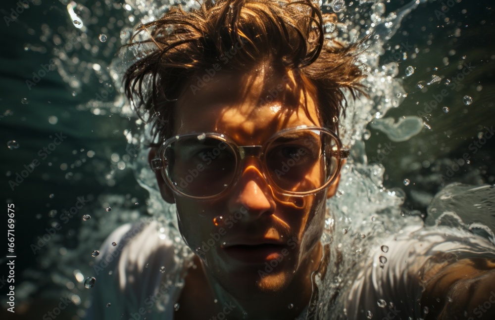 A person with goggles underwater