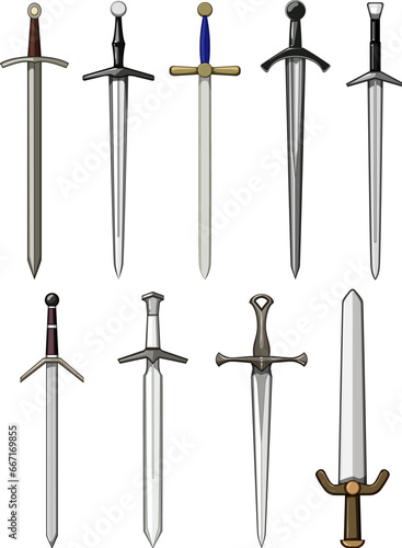 medieval sword set cartoon. steel sharp, knife knight, old handle medieval sword sign. isolated symbol vector illustration
