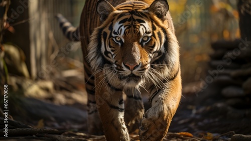 Portrait of a walking tiger 